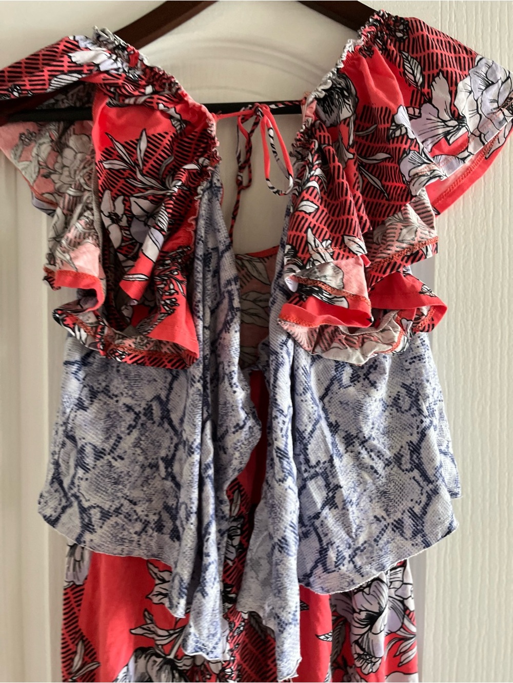 Anthropologie Coral and Lavender Floral Maxi with Snake-Print Overlay - Picture 4 of 8
